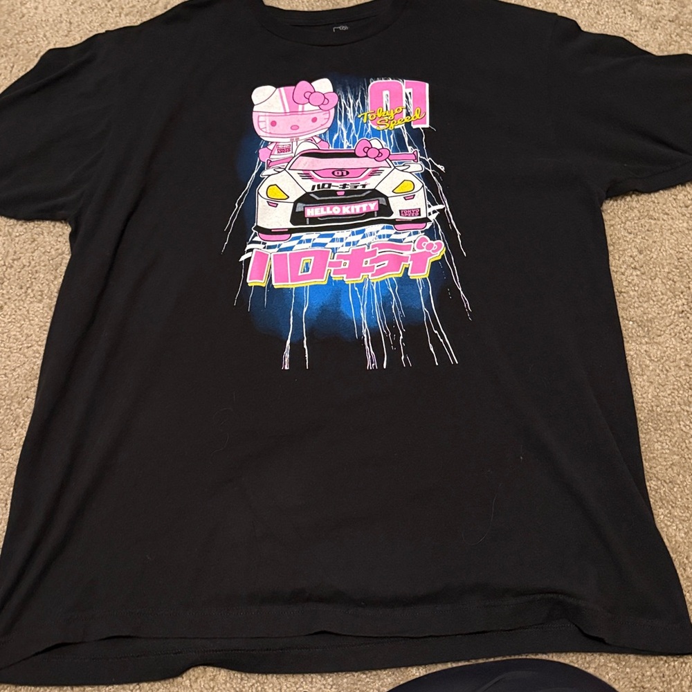 Sanrio Black T-Shirt with White Hello Kitty Design